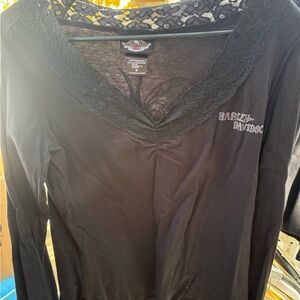 SOLD-Harley-Davidson Black V-Neck Lace Top